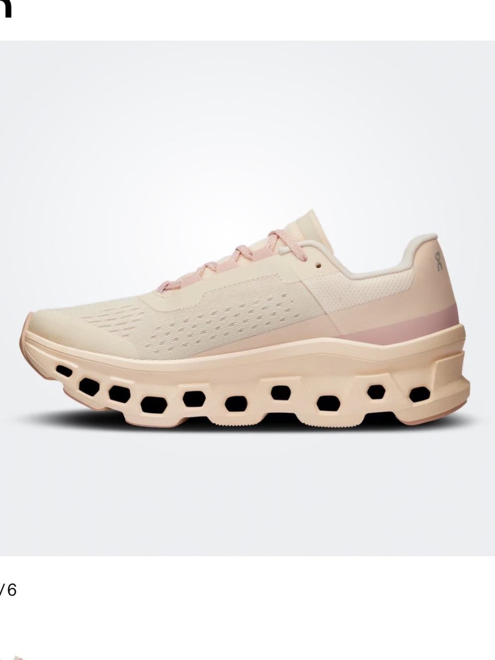 On Women's Cloudmonster Road Running Sneakers - Moon/Fawn or Pink/Beige - Picture 4 of 9